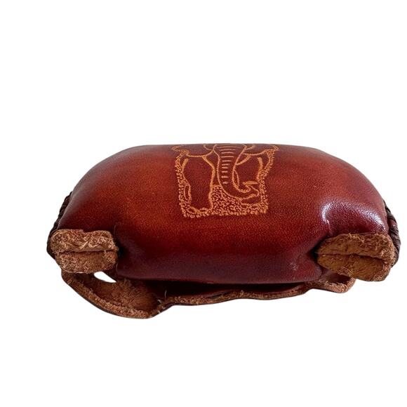 Handmade Elephant Leather Coin Purse Keychain Wristlet Brown Embossed Animal - Picture 5 of 7